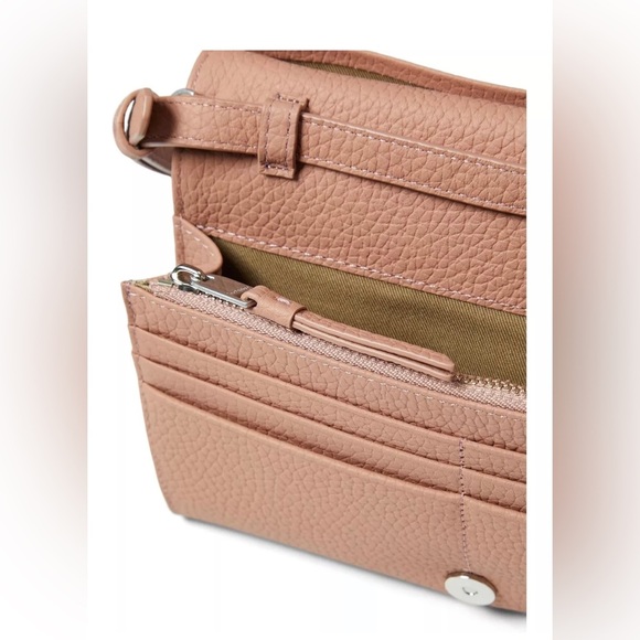 Auth All Saints NWT pink terracotta crossbody chain silver hardware dust bag - Picture 3 of 16